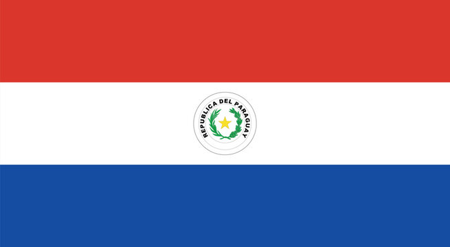 The national flag of Paraguay, a horizontal tricolor of red, white, and blue with the national coat of arms in the center.