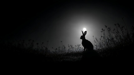 A rabbit silhouette in the moonlight on a tranquil night (3)