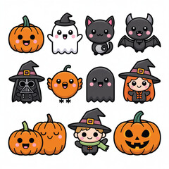 Fototapeta premium Halloween Character Collection: A whimsical collection of adorable Halloween characters, each radiating their own unique charm and spooky appeal, set against a vibrant backdrop.