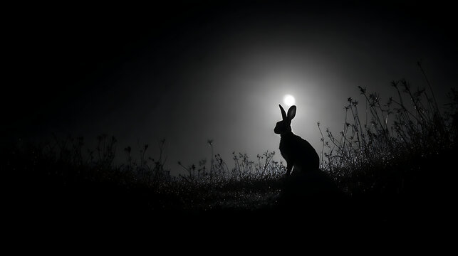 A rabbit silhouette in the moonlight on a tranquil night (3)