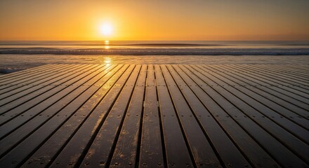 Sunrise over the ocean, boardwalk perspective