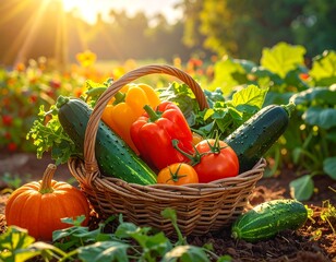Vibrant Harvest Basket Filled with Fresh Produce