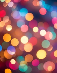 Abstract bokeh image with multicolored, out-of-focus circular lights on a dark background