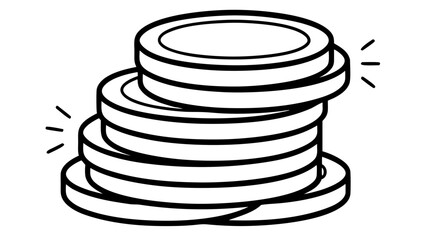 Illustration of a stack of coins with light rays emanating from the side on a white background on transparent background silhouette