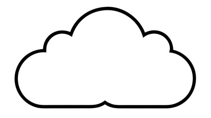 Illustration of a simple cloud shape with a thick black outline on a white background in a vector format on transparent background silhouette