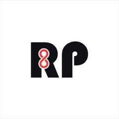 Rp monogram logo with vertical red infinity inside r, bold modern style