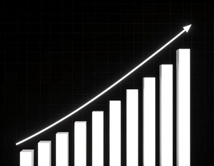 A vibrant bar chart displays increasing values, with a bold arrow rising above it, symbolizing growth and progress in data analysis.