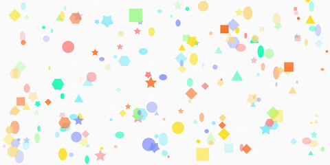 Colorful geometric shapes falling on white background