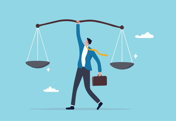 Principles and business ethic to do right things, social responsibility or integrity to earn trust, balance and justice for leadership concept, confident businessman leader lift balance ethical scale