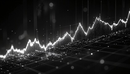 A striking black and white photograph featuring an upward-trending graph, showcasing sharp lines and clear data points against a minimalist background.