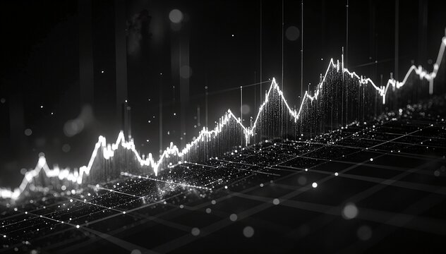 A striking black and white photograph featuring an upward-trending graph, showcasing sharp lines and clear data points against a minimalist background. - Powered by Adobe