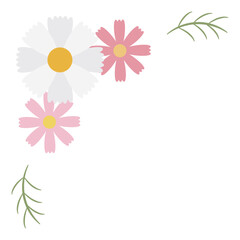 3色のコスモスの花のコーナー素材・左上