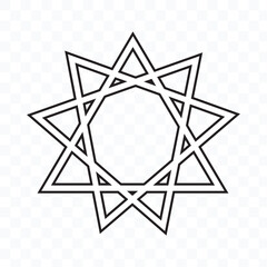 Bahai religious symbol in silhouette on transparent background.