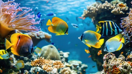 Fototapeta premium Tropical Marine Life: Colorful Fish, Coral Reefs, Underwater Scuba Diving & Egyptian Ocean Vistas