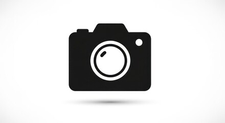 Silhouette of a Black Camera Icon on a White Background with a Subtle Shadow