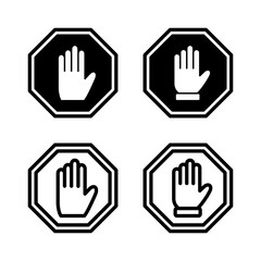 Stop icon vector illustration. stop road sign. hand stop sign and symbol. Do not enter stop red sign with hand
