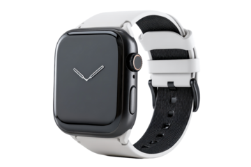 Stylish Black Apple Watch with White Band Modern Tech Minimalist Design isolated on a white background