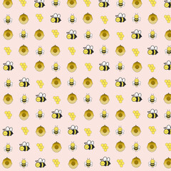 seamlesss pattern with bees and honey on a pink background. for phone and tablet wallpaper. As an illustration art decoration. cute and fresh.