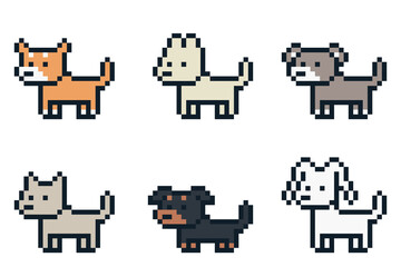 8-bit pixel art various dog characters