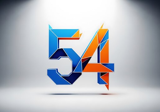 Bold Geometric 54 Number Design in Blue and Orange with Dynamic Angles