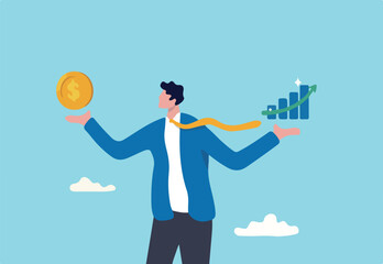 Value stock vs growth stock, comparison between investing style, professional choosing asset for earning or profit in market concept, businessman compare between value and growth stock in his hand
