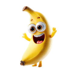 Happy Banana Cartoon Character 3D Render Fun Fruit isolated on a white background