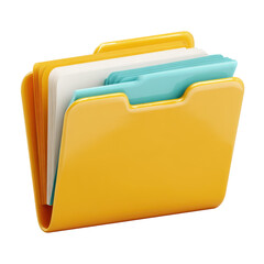Yellow folder with files and documents organization storage isolated on a white background