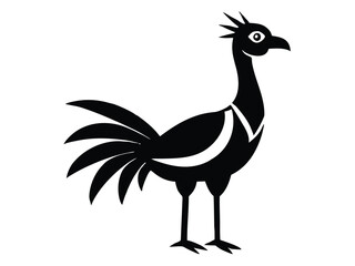 secretary bird vector icon in bold style on black color and white background.