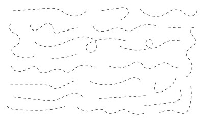 Hand drawn curve dotted line, Spiral dotted line hand drawn, Dotted lines path on white background