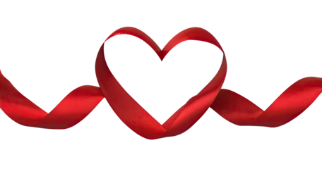 Red ribbon heart shape on black background