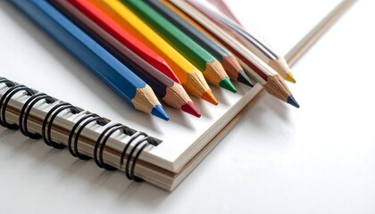 Fototapeta premium Colorful pencils on a spiral notebook