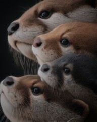 Obraz premium Adorable Otter Family Portrait on a Dark Background