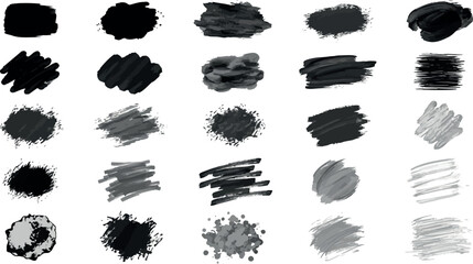 Vector art of collection of black and white paint strokes and splatters