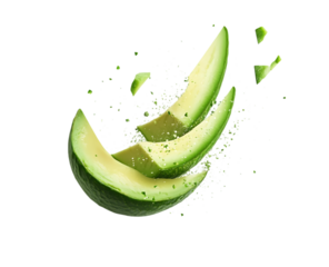 Vibrant avocado slices with a splash effect.