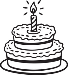 Hand-Drawn Two Tier Birthday Cake Vector Illustration with Candle