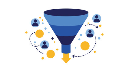Funnel chart with conversion arrow and sales data flow elements
