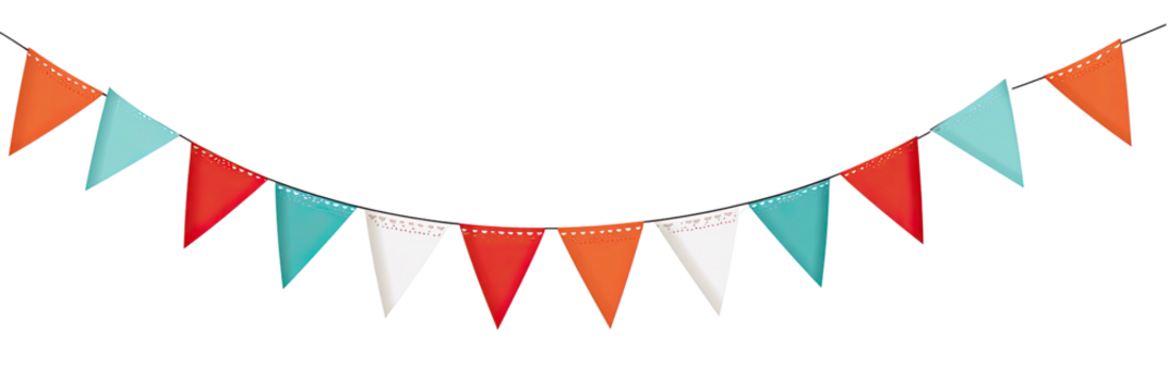 Festive triangular pennants strung in a row - Powered by Adobe