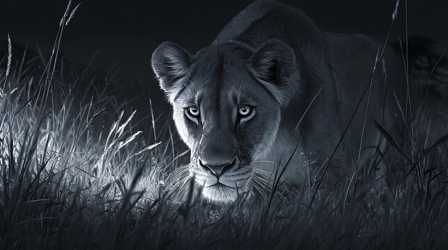 Stealthy lion sneaking up on its clueless prey during nighttime (1)