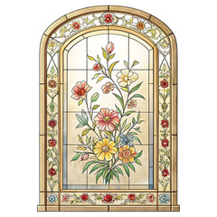Stained Glass Floral Artwork, Nature Theme, Art Studio, Illustration, Colorful Environment, Artistic Viewpoint, Elegance and Beauty