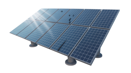 3D solar panel array on cement base on isolated background.

