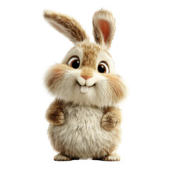 Adorable 3D Rendered Bunny Rabbit Happy Expression Cute Furry Animal isolated on a white background