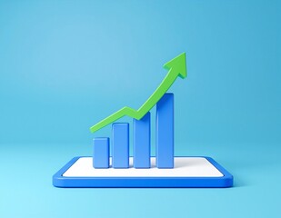 A vibrant green arrow points upward, prominently positioned atop a rising graph, symbolizing growth and positive trends in data analysis.