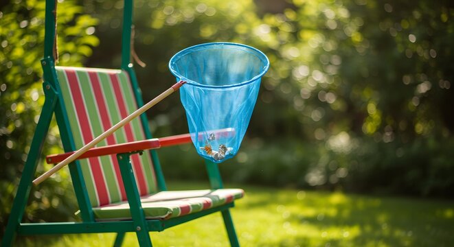 Butterfly net in garden setting