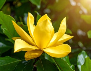 Close-up of a vibrant yellow magnolia flower