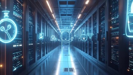 Futuristic server room visualization showcasing advanced data security and networking technology - Powered by Adobe