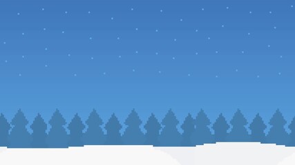 8-bit pixel art blue winter night sky with a bright starlight and a christmas background full of trees. looped animation 4k 30fps - Powered by Adobe