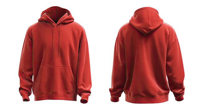 Front and back view of a vibrant red hoodie