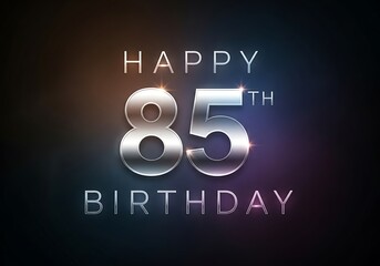 Striking 85th Birthday greeting with shimmering metallic silver numbers reflecting colorful light on dark.