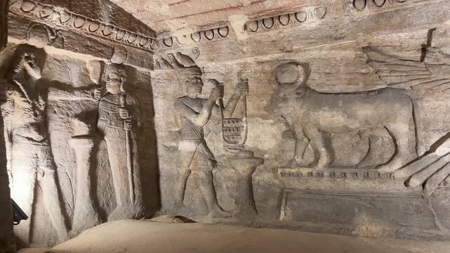 Relief of Pharaoh offering to Apis Bull, Catacombs of Kom El Shoqafa, Alexandria