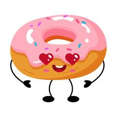 Kawaii pink donut with heart eyes
